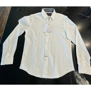 Denim & Flower NWT  Dobby Slim fit white/navy M 100%Cotton